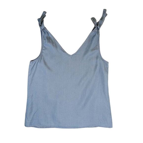 Jane & Delancey Chambray Tank Top Women L Tie Shoulder Sleeveless V Neck Blouse - Picture 4 of 12